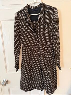 Madwell Women's Black and Cream Long-Sleeve Patterned Shirt Dress